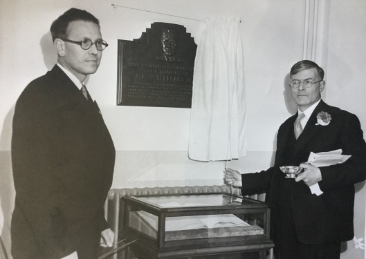 Rt. Hon. Sir Edward Bridges unveiling plaque with Mr C Plant 1955