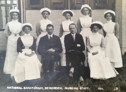 Miss Musson Matron (Front Left) and Dr Crossley seated next to her